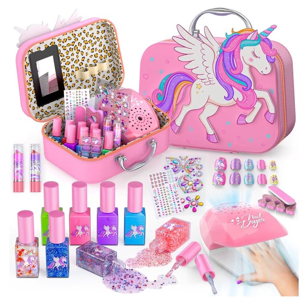 Kids Unicorn Nail Art Set with Cosmetic Case 26pc Brand New